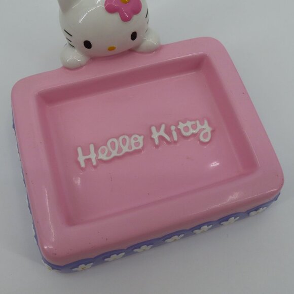 Sanrio Hello Kitty 2000 Y2K Ceramic Soap Dish Pink Purple Daisy Flower Bathroom - Picture 3 of 13